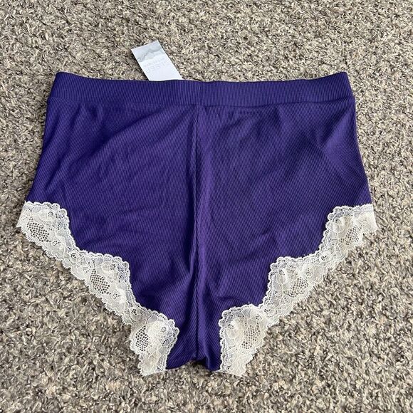 SLEEP by Cacique Soft Pajama Lounge Shorts Pants Lace Trim Purple 10/12 New - Picture 3 of 5